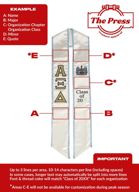 Alpha Delta Pi Graduation Sash Stole