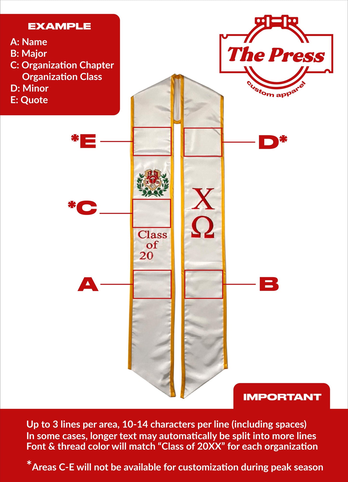 Chi Omega Graduation Sash Stole