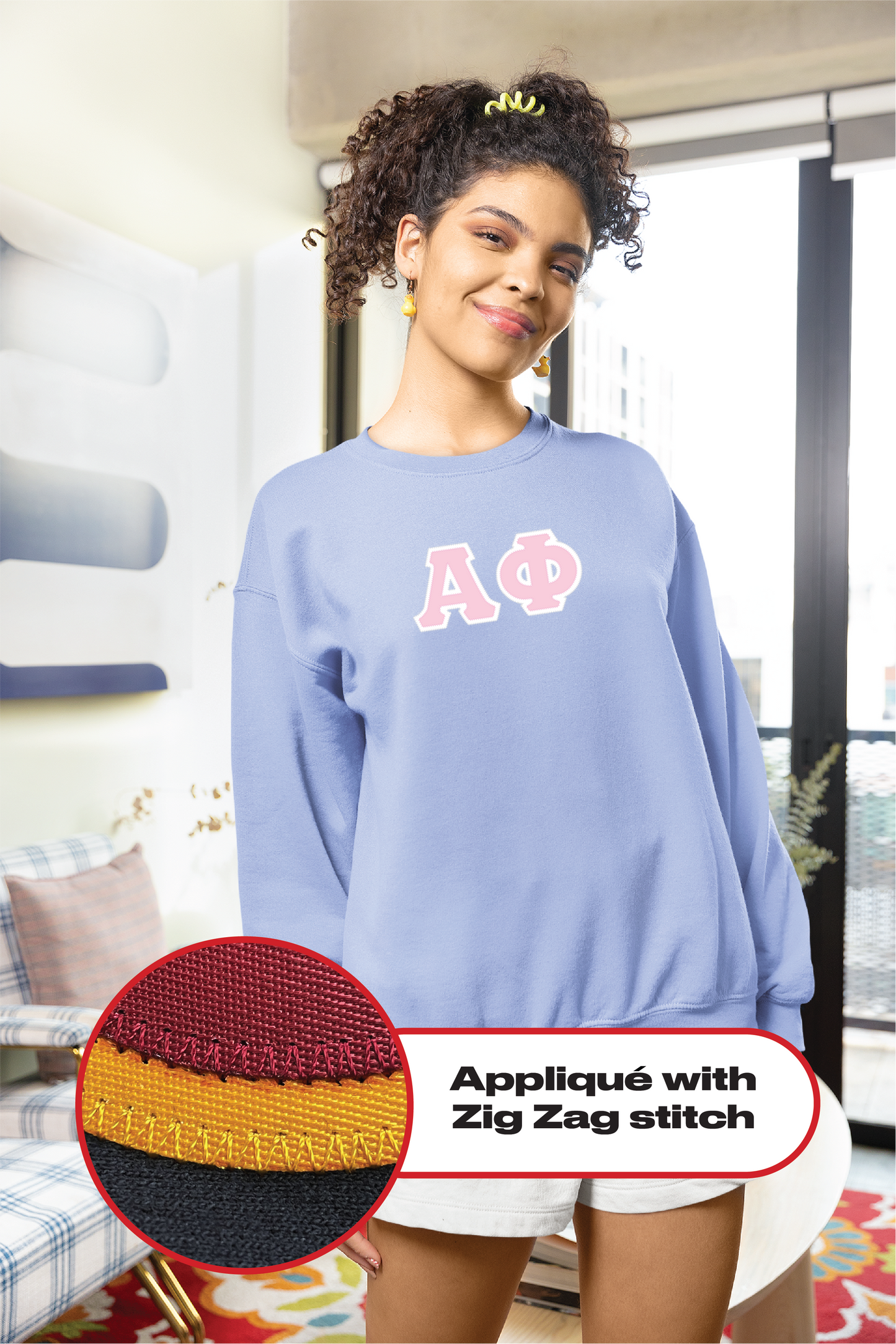 Alpha Phi crewneck sweatshirt letters // Alpha Phi zig-zag embroidered crewneck letters