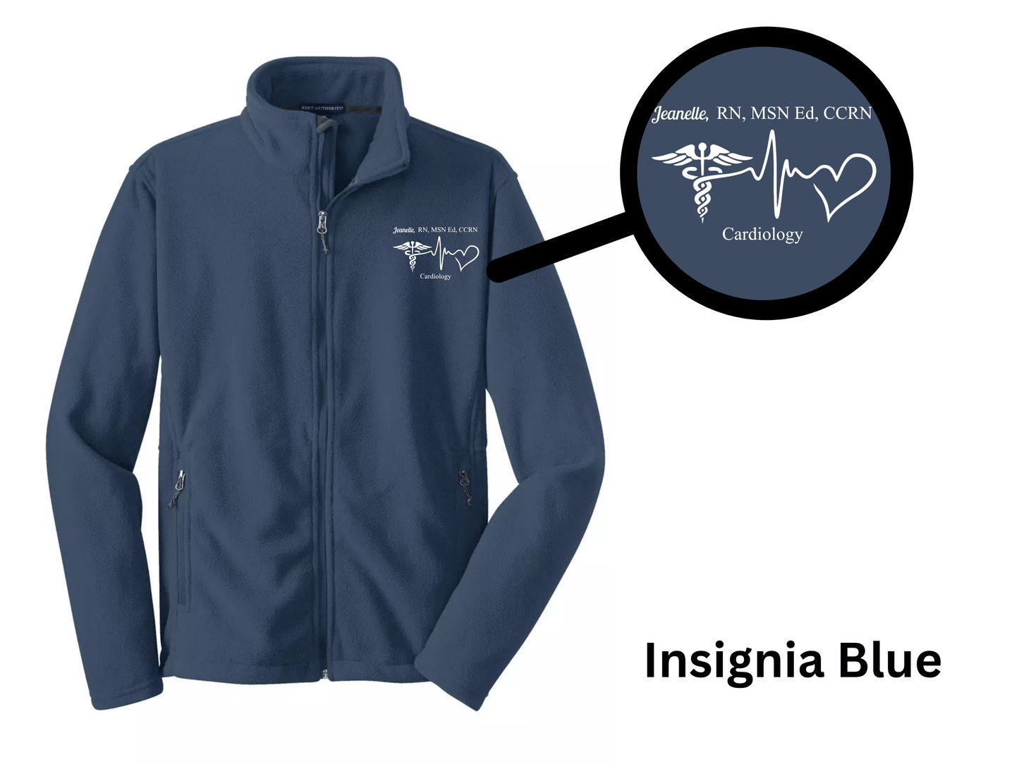 Custom Nurse Full-Zip Fleece Jacket – Embroidered with Name and Credentials