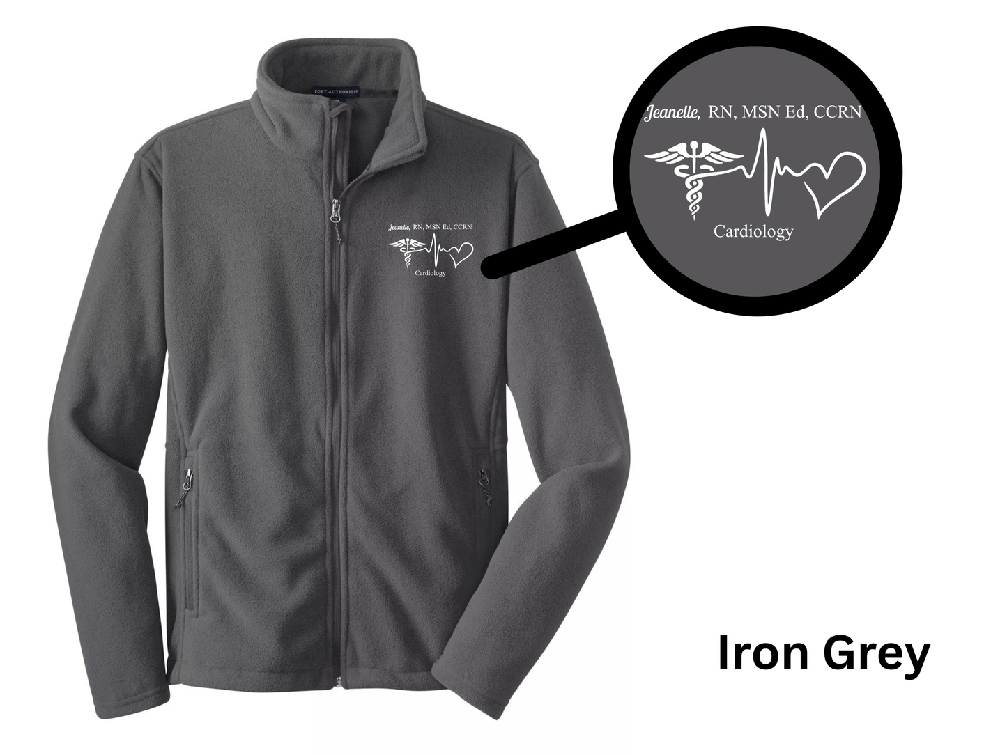 Custom Nurse Full-Zip Fleece Jacket – Embroidered with Name and Credentials