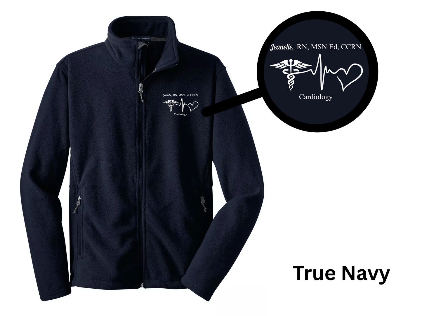 Custom Nurse Full-Zip Fleece Jacket – Embroidered with Name and Credentials
