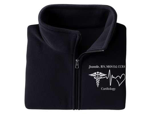 Custom Nurse Full-Zip Fleece Jacket – Embroidered with Name and Credentials
