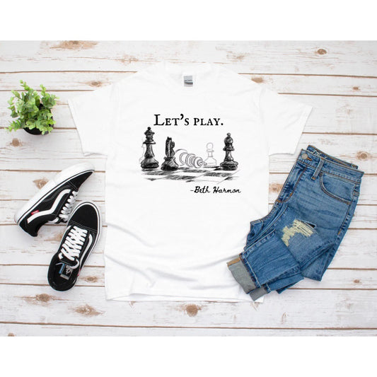 Queens Gambit Inspired Tee | Let’s Play Chess Harmon Grey Or White Tee